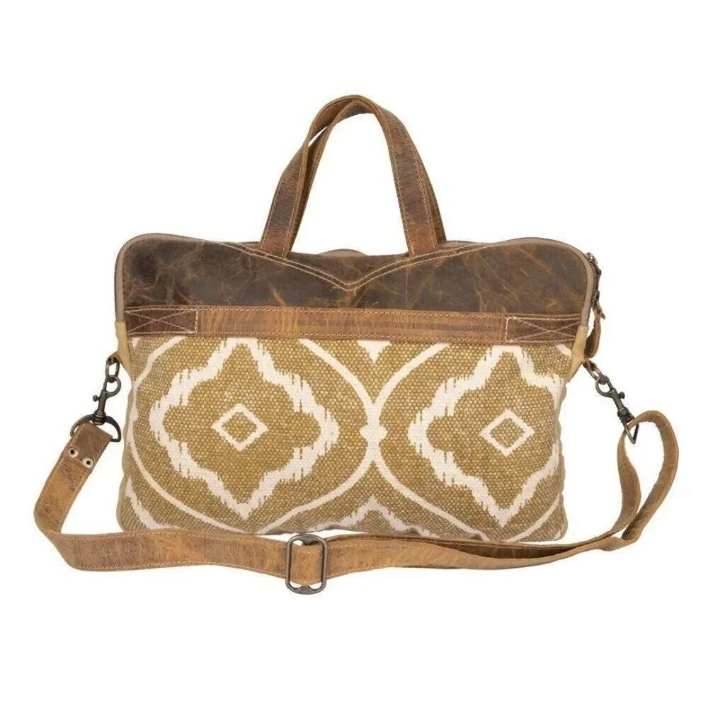 Myra Bag Handmade Molten Messenger Bag Upcycled Canvas & Cowhide Leather